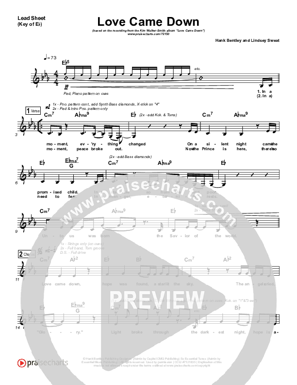 Love Came Down Lead Sheet (Melody) (Kim Walker-Smith)