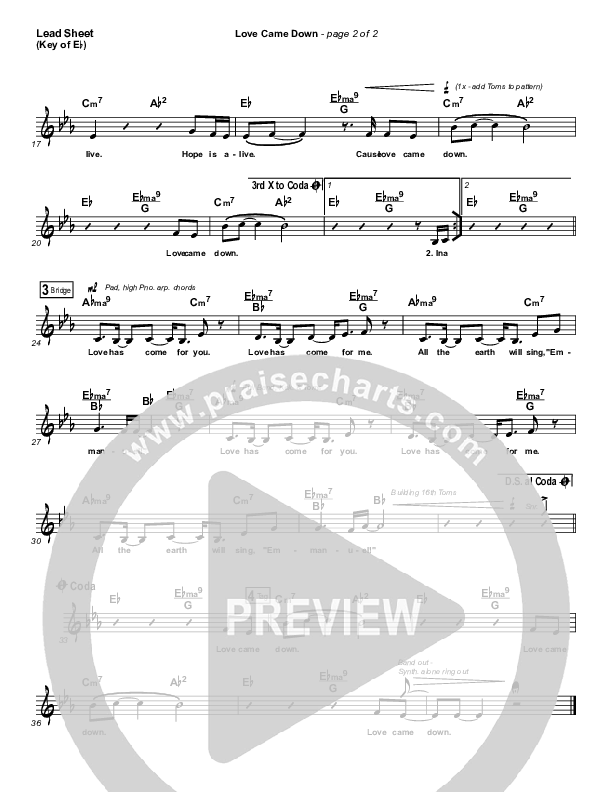 Love Came Down Lead Sheet (Melody) (Kim Walker-Smith)