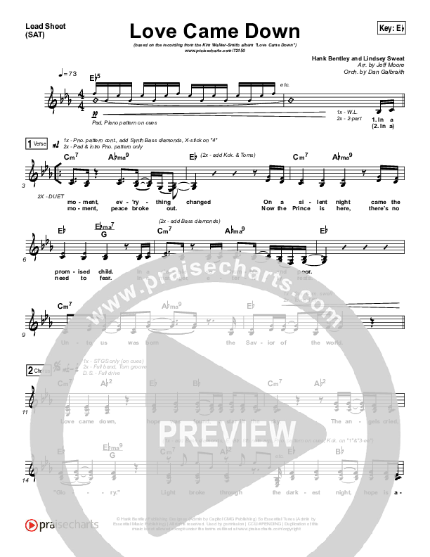 Love Came Down Lead Sheet (SAT) (Kim Walker-Smith)