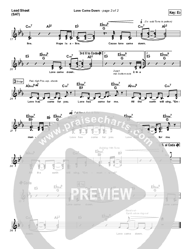 Love Came Down Lead Sheet (SAT) (Kim Walker-Smith)