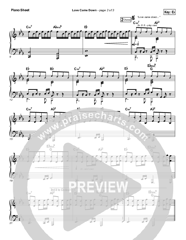 Love Came Down Piano Sheet (Kim Walker-Smith)