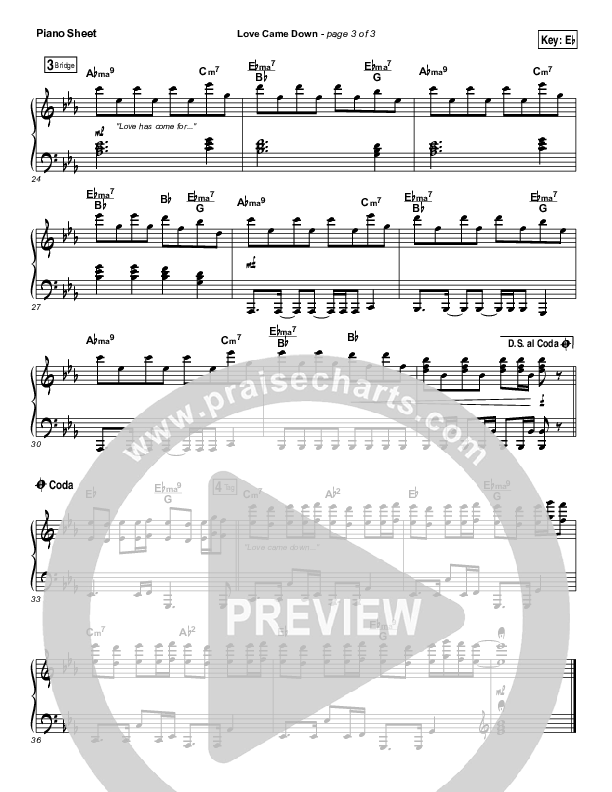 Love Came Down Piano Sheet (Kim Walker-Smith)