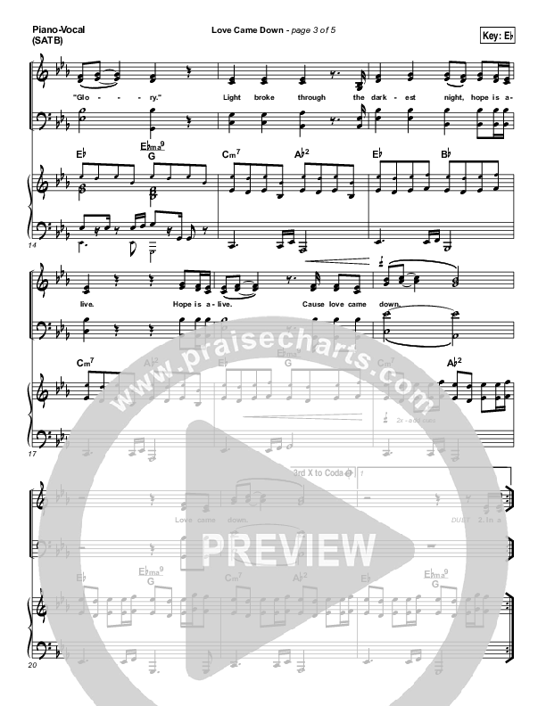 Love Came Down Piano/Vocal Pack (Kim Walker-Smith)