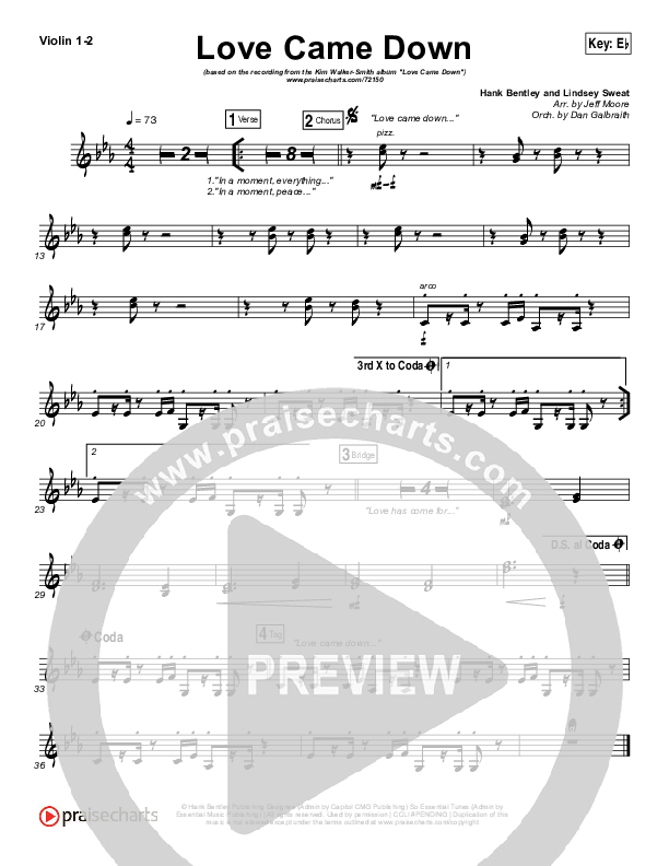 Love Came Down Violin 1/2 (Kim Walker-Smith)