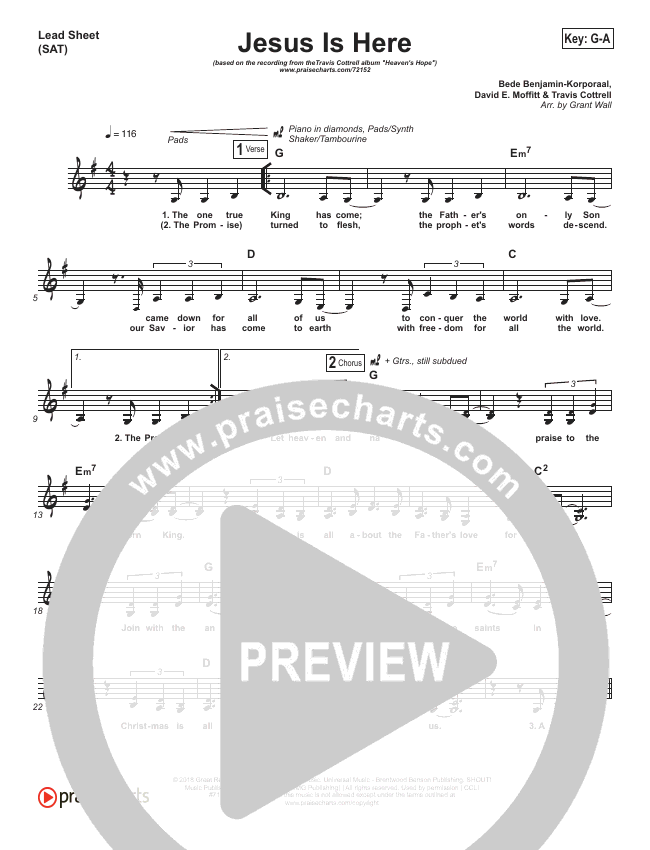 Jesus Is Here Sheet Music (Travis Cottrell) PraiseCharts
