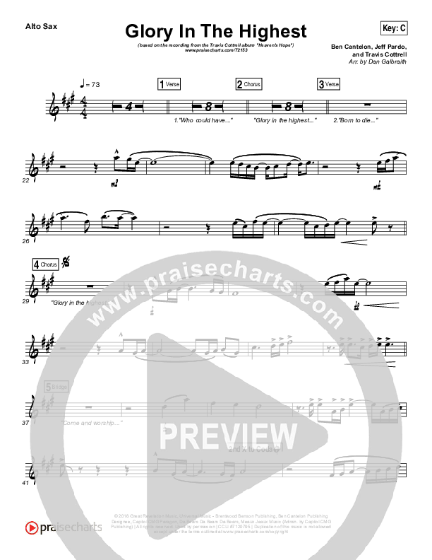 Glory In The Highest Alto Sax (Travis Cottrell / Lily Cottrell)