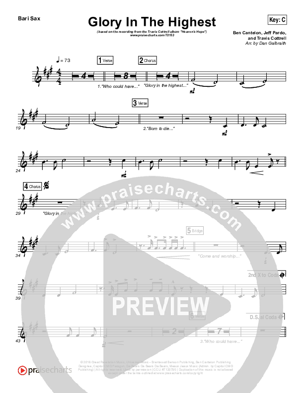 Glory In The Highest Bari Sax (Travis Cottrell / Lily Cottrell)