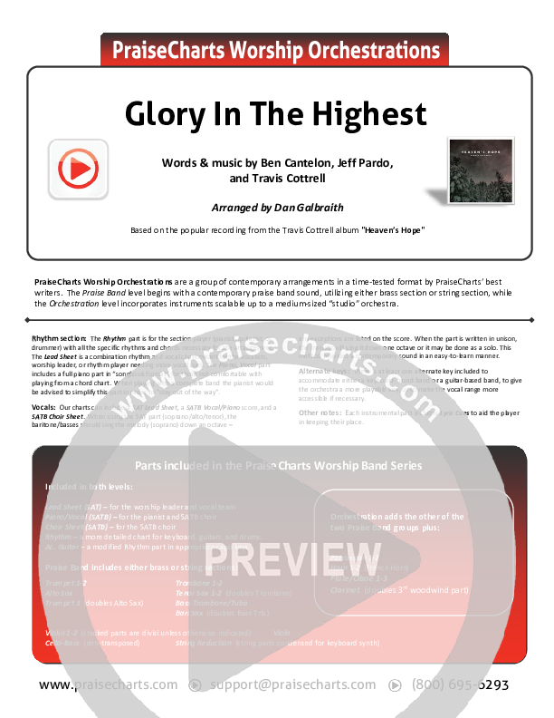 Glory In The Highest Cover Sheet (Travis Cottrell / Lily Cottrell)