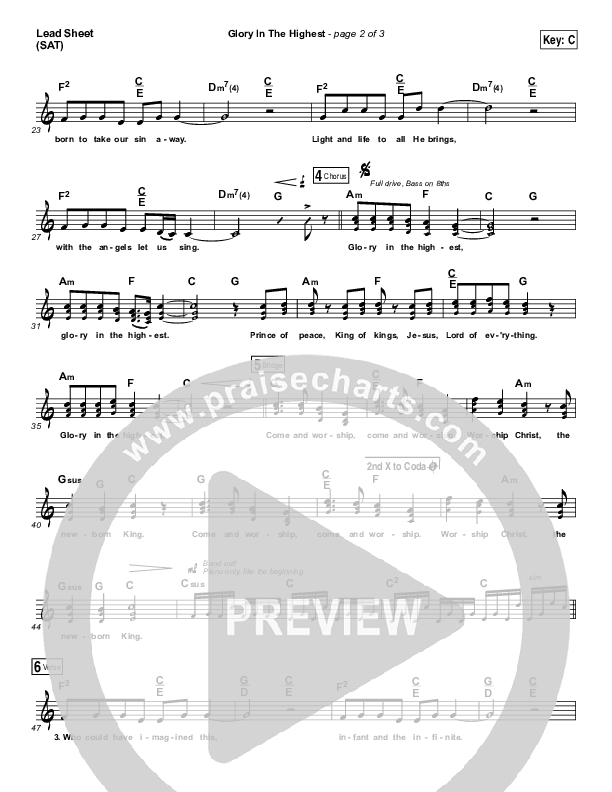 Glory In The Highest Lead Sheet (SAT) (Travis Cottrell / Lily Cottrell)
