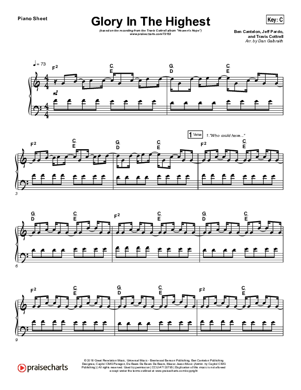 Glory In The Highest Piano Sheet (Travis Cottrell / Lily Cottrell)