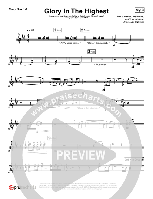 Glory In The Highest Tenor Sax 1/2 (Travis Cottrell / Lily Cottrell)