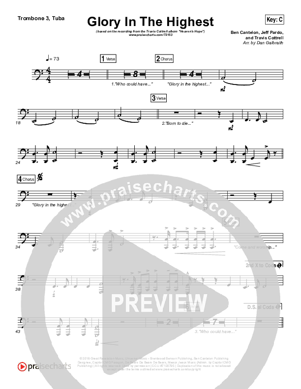 Glory In The Highest Trombone 3/Tuba (Travis Cottrell / Lily Cottrell)