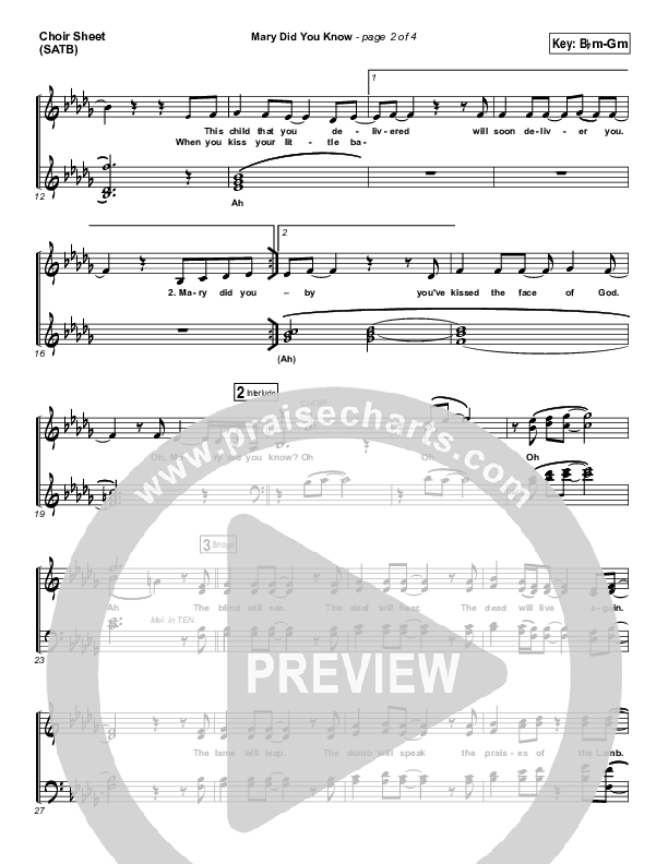 Mary Did You Know Choir Vocals (SATB) (Travis Cottrell)