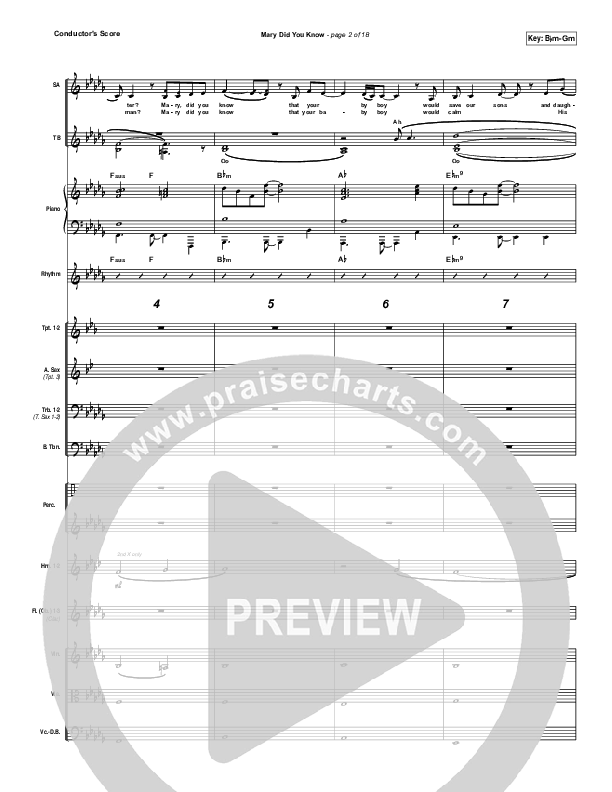 Mary Did You Know Conductor's Score (Travis Cottrell)