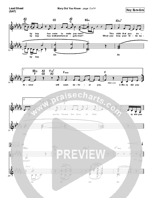 Mary Did You Know Lead Sheet (SAT) (Travis Cottrell)