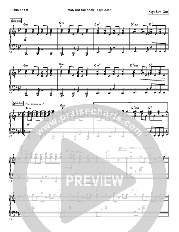 Mary Did You Know Piano Sheet (Travis Cottrell)