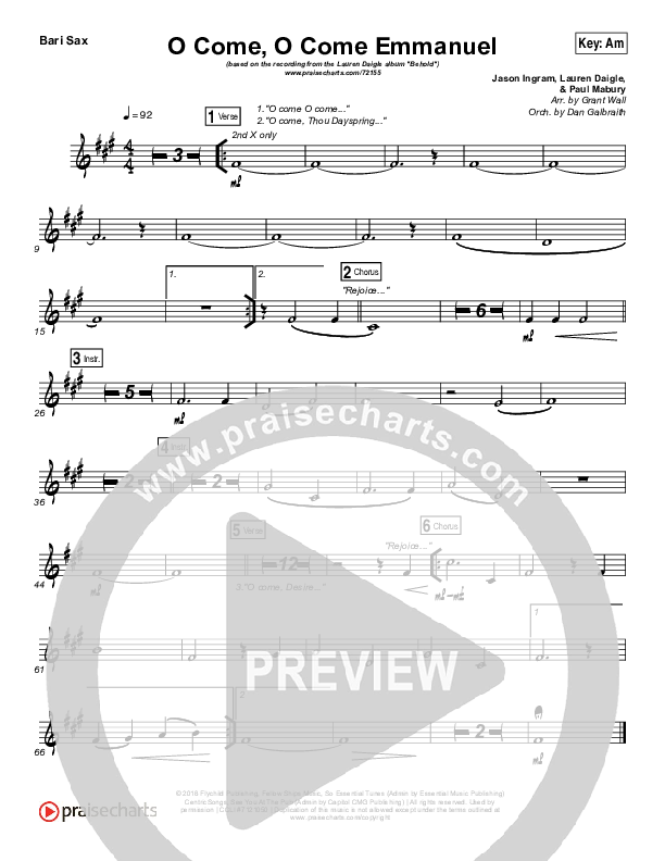 O Come O Come Emmanuel Bari Sax (Lauren Daigle)