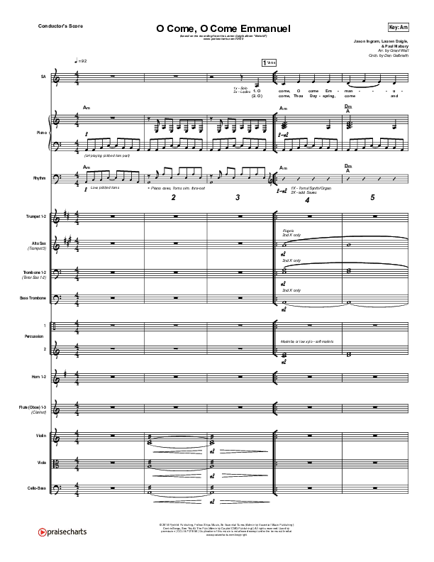 O Come O Come Emmanuel Conductor's Score (Lauren Daigle)