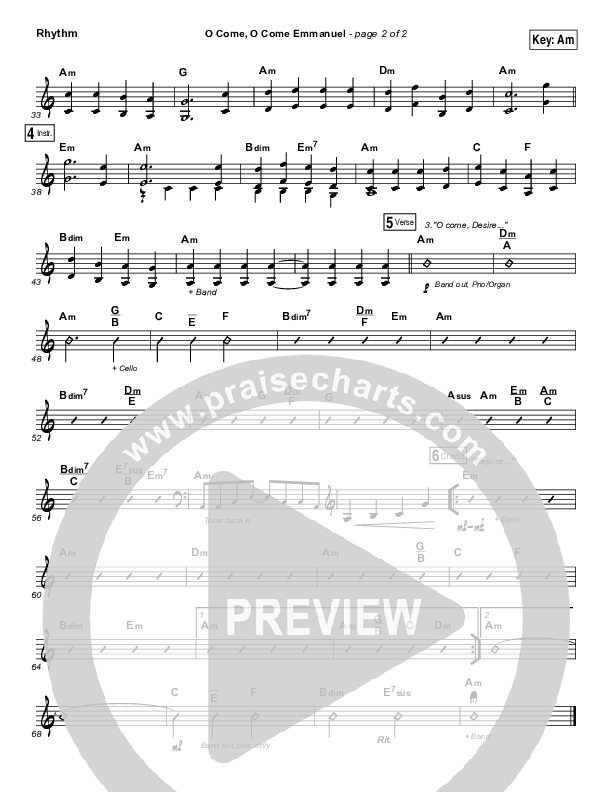 O Come O Come Emmanuel Rhythm Chart (Lauren Daigle)