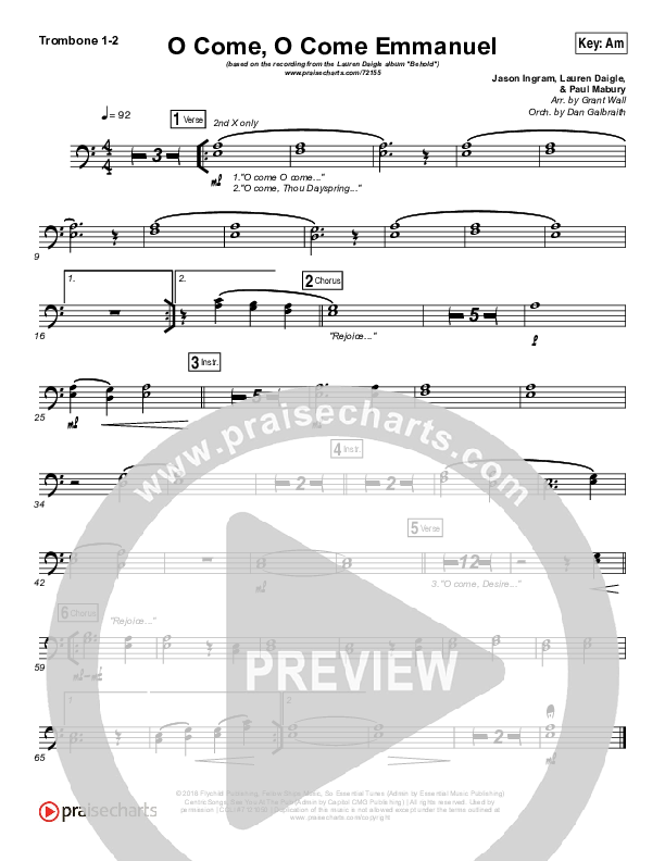 O Come O Come Emmanuel Trombone 1/2 (Lauren Daigle)