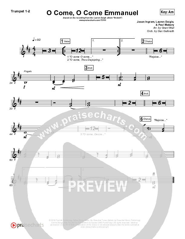 O Come O Come Emmanuel Trumpet 1,2 (Lauren Daigle)