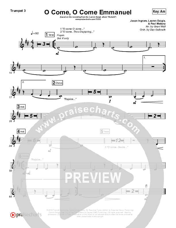 O Come O Come Emmanuel Trumpet 3 (Lauren Daigle)