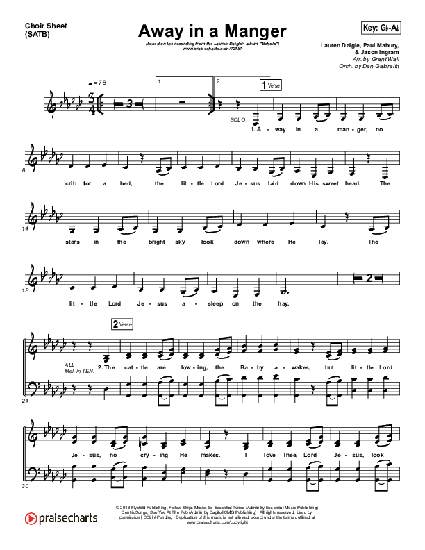 Away In A Manger Choir Vocals (SATB) (Lauren Daigle)