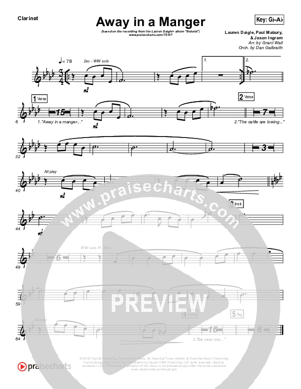 Away In A Manger Clarinet (Lauren Daigle)
