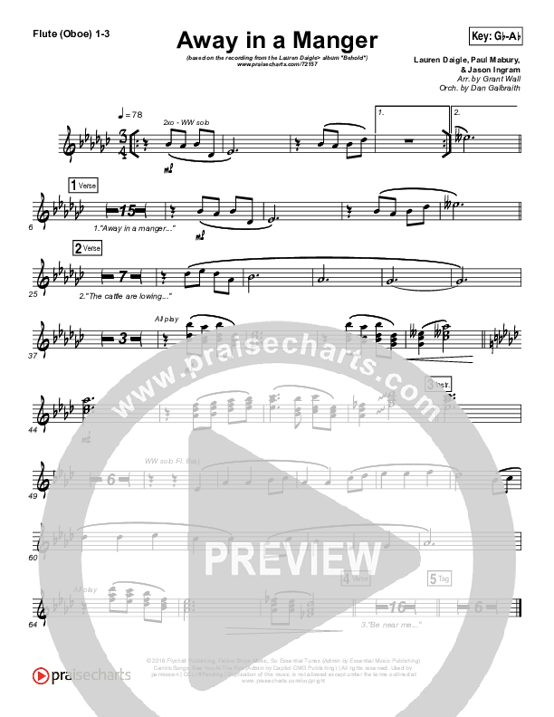 Away In A Manger Flute/Oboe 1/2/3 (Lauren Daigle)