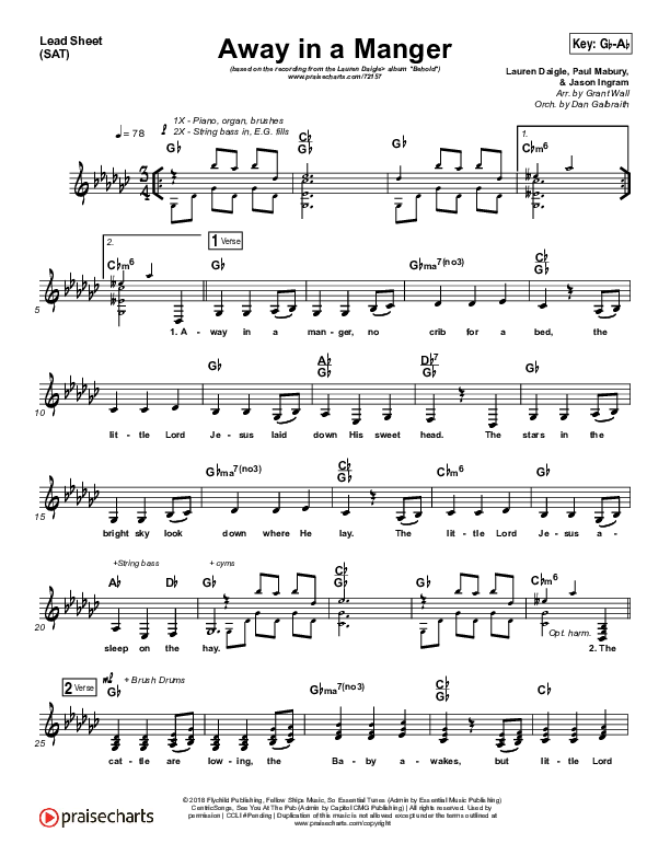 Away In A Manger Lead Sheet (SAT) (Lauren Daigle)