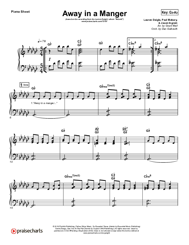 Away In A Manger Piano Sheet (Lauren Daigle)