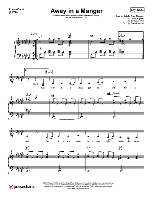 Away In A Manger Piano/Vocal Pack (Lauren Daigle)