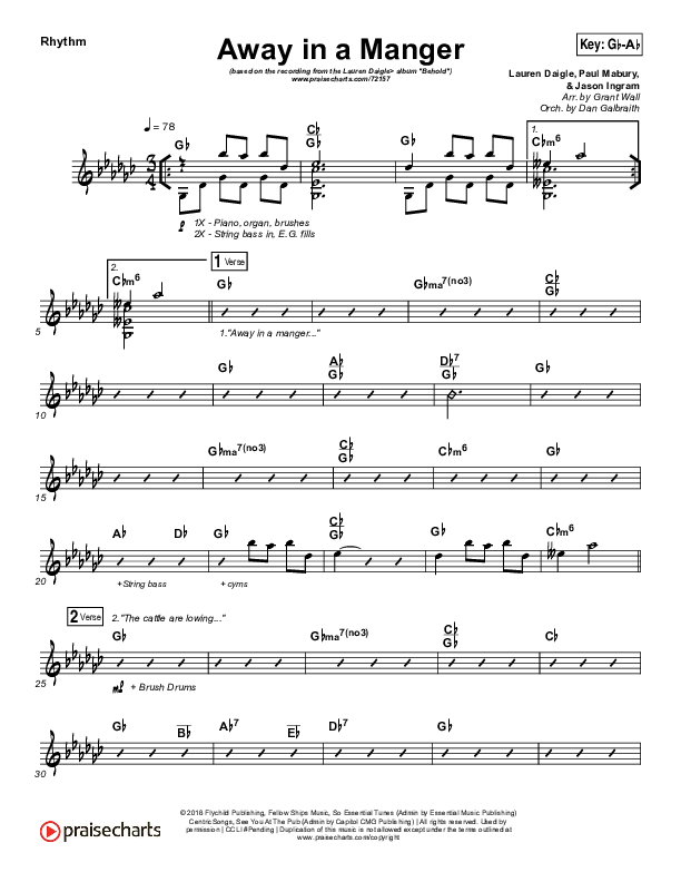 Away In A Manger Rhythm Chart (Lauren Daigle)