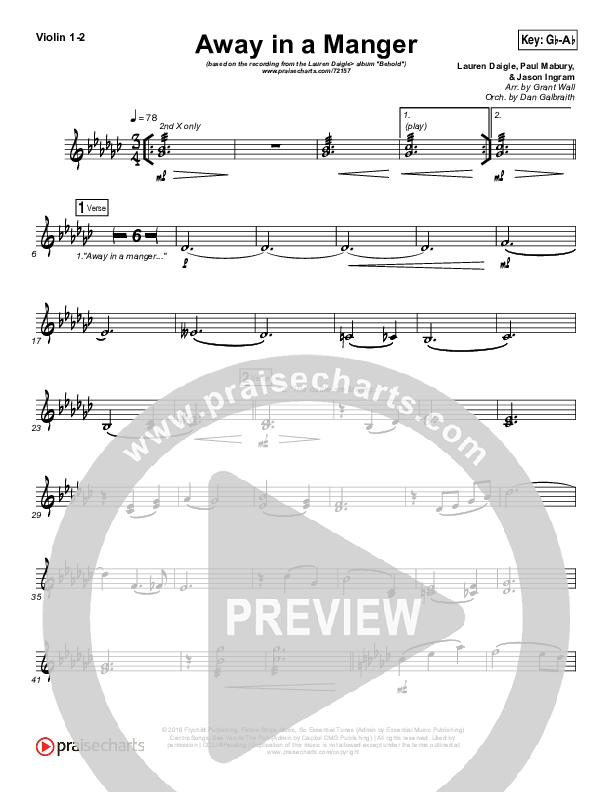 Away In A Manger Violin 1/2 (Lauren Daigle)