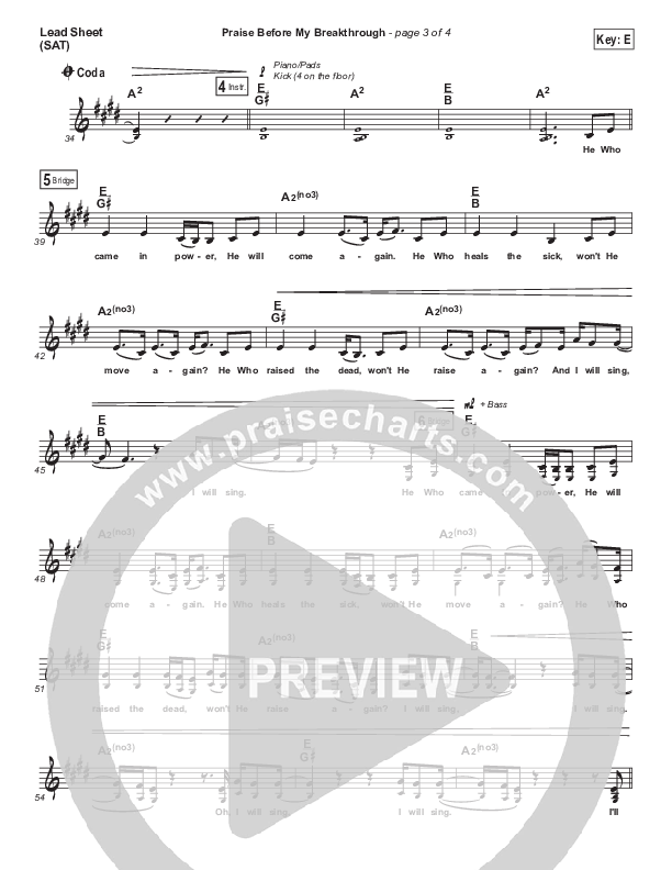 Praise Before My Breakthrough Lead Sheet (SAT) (Bryan & Katie Torwalt)