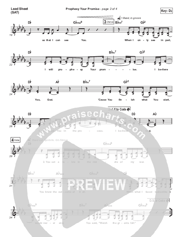 Prophesy Your Promise (Live) Lead Sheet (SAT) (Bryan & Katie Torwalt)