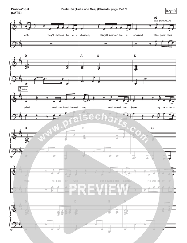 Psalm 34 (Taste and See) (Choral) Piano/Vocal (SATB) (The Worship Initiative / Shane & Shane / PraiseCharts Choral / Arr. Luke Gambill)