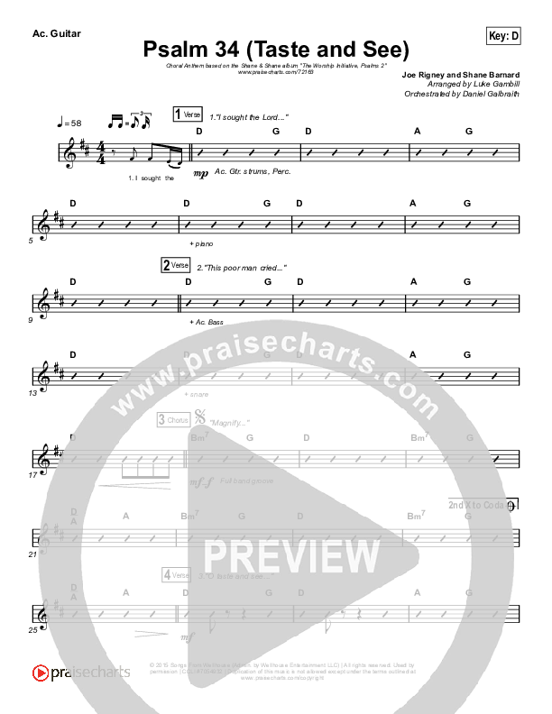 Psalm 34 (Taste and See) (Choral Anthem SATB) Acoustic Guitar (The Worship Initiative / Shane & Shane / Arr. Luke Gambill)