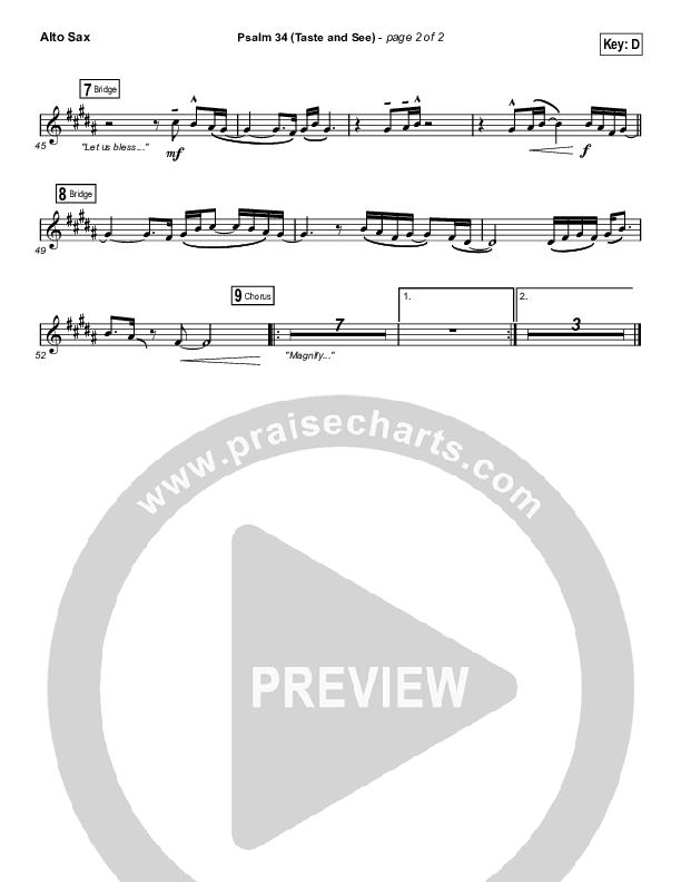 Psalm 34 (Taste and See) (Choral Anthem SATB) Alto Sax (The Worship Initiative / Shane & Shane / Arr. Luke Gambill)