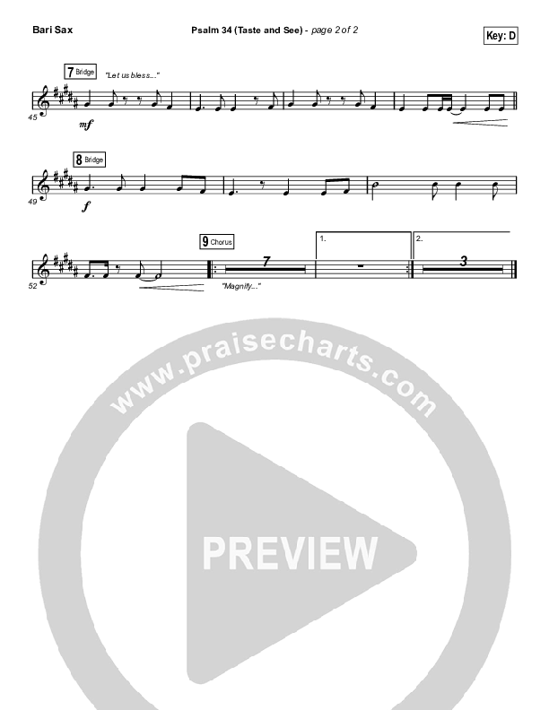 Psalm 34 (Taste and See) (Choral Anthem SATB) Bari Sax (The Worship Initiative / Shane & Shane / Arr. Luke Gambill)