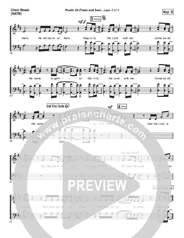 Psalm 34 (Taste and See) (Choral Anthem SATB) Choir Sheet (SATB) (The Worship Initiative / Shane & Shane / Arr. Luke Gambill)