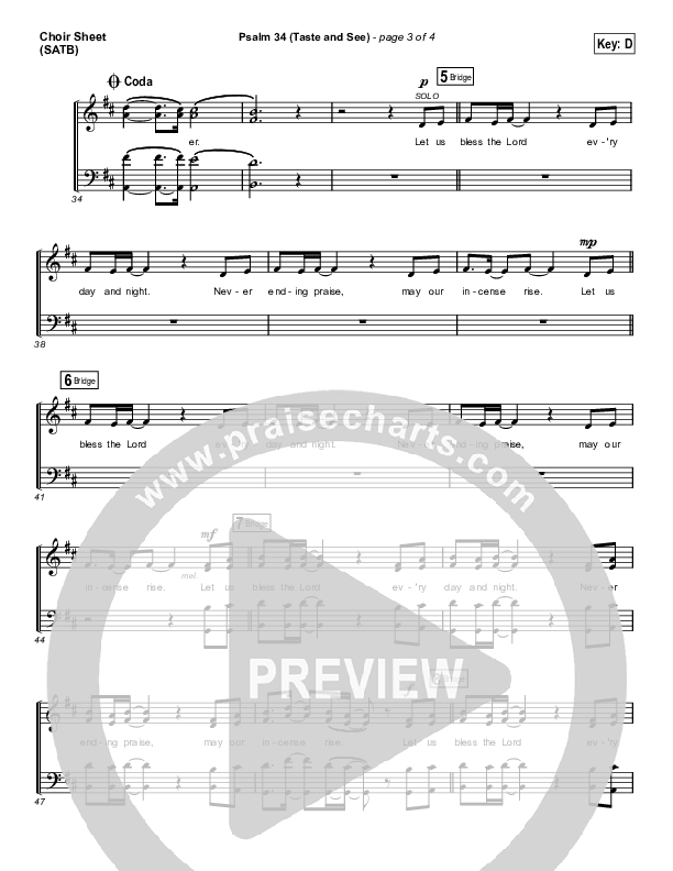 Psalm 34 (Taste and See) (Choral Anthem SATB) Choir Vocals (SATB) (The Worship Initiative / Shane & Shane / Arr. Luke Gambill)