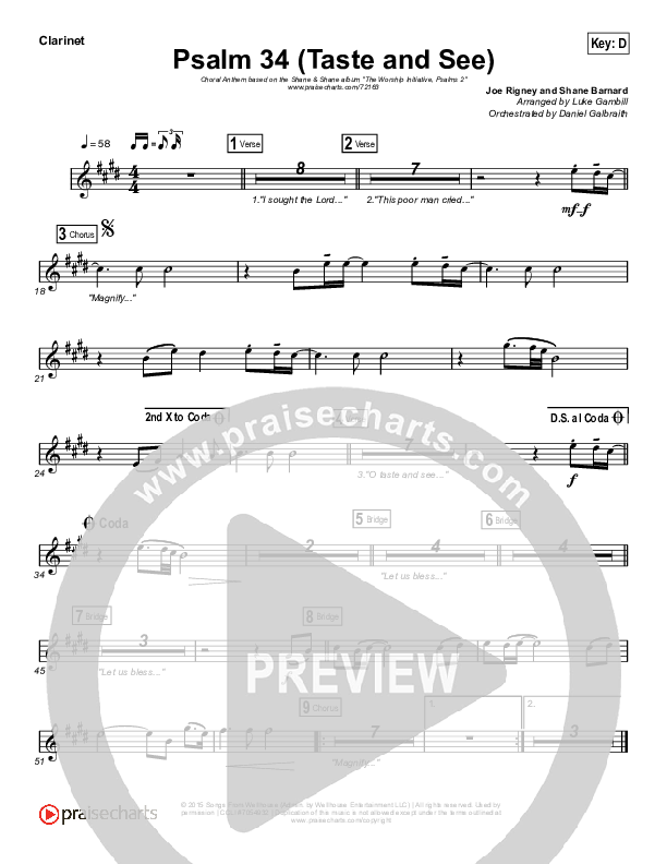 Psalm 34 (Taste and See) (Choral Anthem SATB) Clarinet (The Worship Initiative / Shane & Shane / Arr. Luke Gambill)