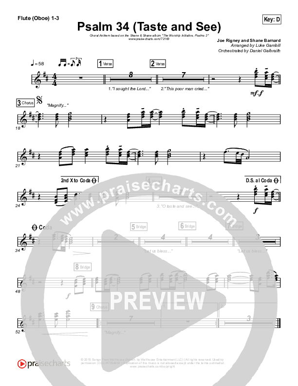 Psalm 34 (Taste and See) (Choral Anthem SATB) Wind Pack (The Worship Initiative / Shane & Shane / Arr. Luke Gambill)