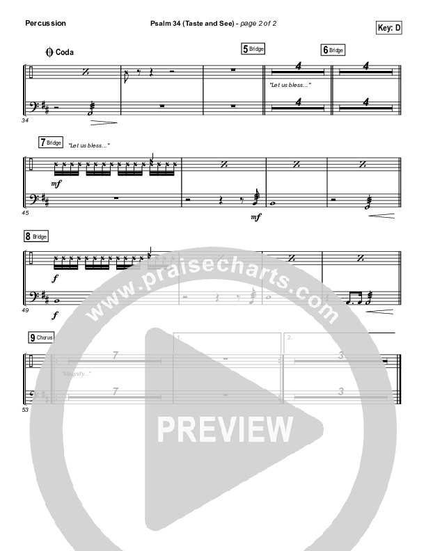 Psalm 34 (Taste and See) (Choral Anthem SATB) Percussion (The Worship Initiative / Shane & Shane / Arr. Luke Gambill)