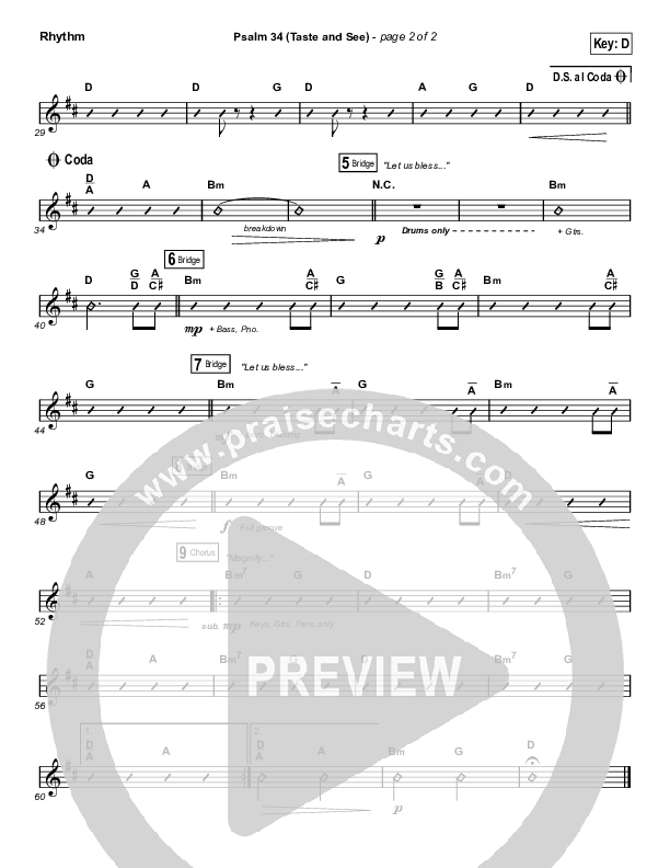 Psalm 34 (Taste and See) (Choral Anthem SATB) Rhythm Chart (The Worship Initiative / Shane & Shane / Arr. Luke Gambill)