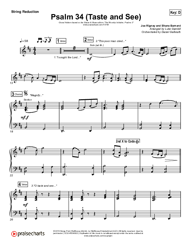 Psalm 34 (Taste and See) (Choral Anthem SATB) String Reduction (The Worship Initiative / Shane & Shane / Arr. Luke Gambill)