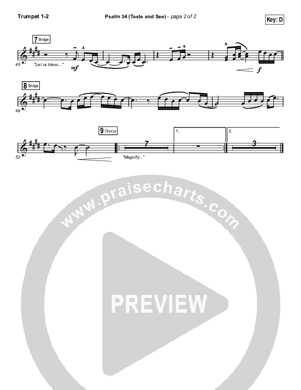 Psalm 34 (Taste and See) (Choral Anthem SATB) Trumpet 1,2 (The Worship Initiative / Shane & Shane / Arr. Luke Gambill)