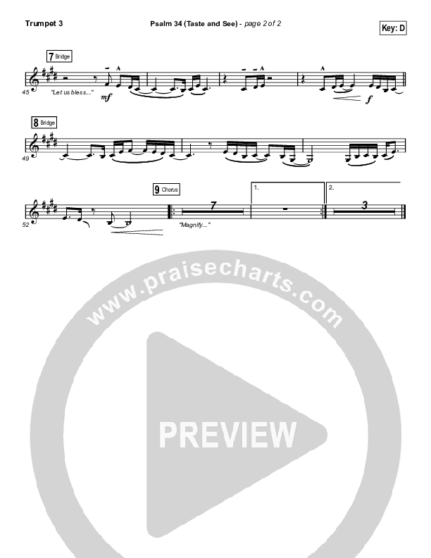 Psalm 34 (Taste and See) (Choral Anthem SATB) Trumpet 3 (The Worship Initiative / Shane & Shane / Arr. Luke Gambill)
