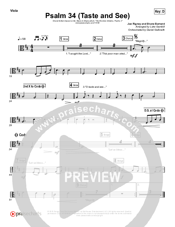 Psalm 34 (Taste and See) (Choral Anthem SATB) Viola (The Worship Initiative / Shane & Shane / Arr. Luke Gambill)